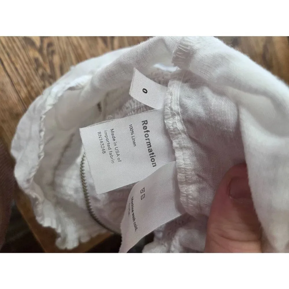 Reformation River crop top puff sleeve In White Sz 0